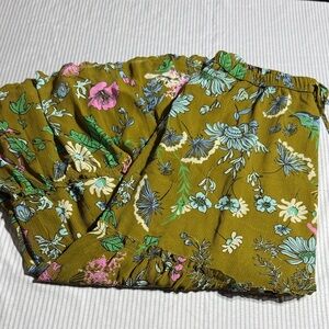 Aerie Floral A-Line Skirt 100% polyester- Olive Green